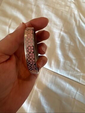 Coach Pink Signature Enamel and Silver Bangle Bracelet